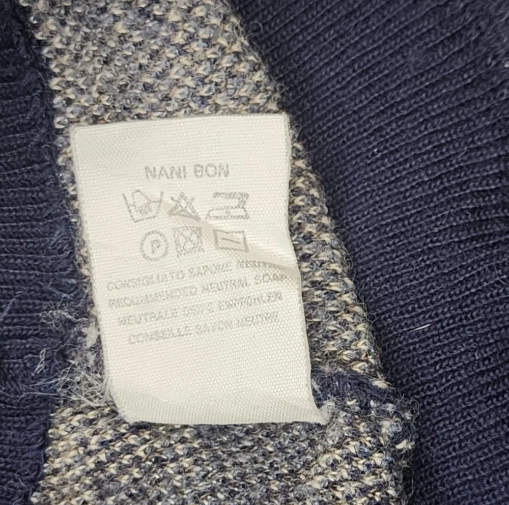 NANI BON of Italy Vintage Navy Blue Abstract Knit Mock Neck Wool Blend sweater L
